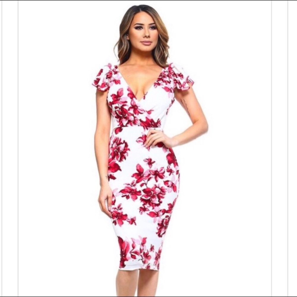 Floral Midi dress pink/white